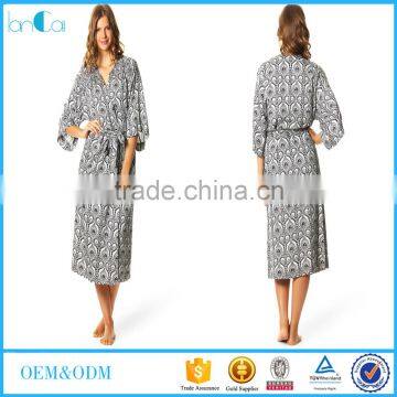 Summer newest designs half sleeve vintage printed pajamas kimono with belt