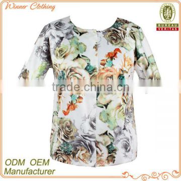 Hot sale spring autumn short sleeve flower print jacket woman