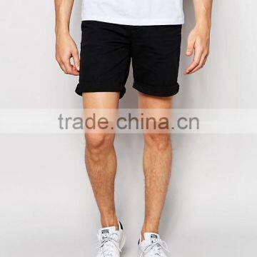 2016 Hot Sale Latest Custom Five Pockets Men's Black Slim Fit 98% Cotton 2% Elastane Stretch Denim Zip Fly Casual Shorts
