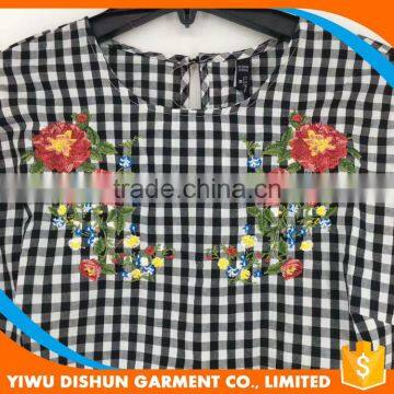 Women Latest Design Custom Embroidery Check Long Sleeve Shirt photo-4