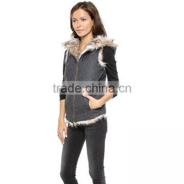 HAODUOYI Women Fashion Gray Faux Fur Two Way Sleeveless Coat photo-3