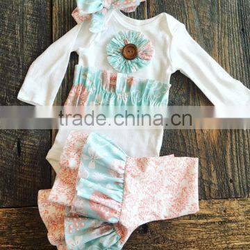 Factory Wholesale Cotton Baby Girl Ruffle ruffled Set Outfits With Hood