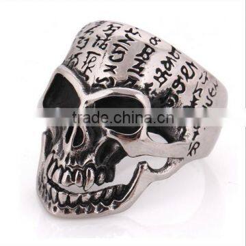 Custom logo big skull mens rings high end titanium steel skull rings for night club