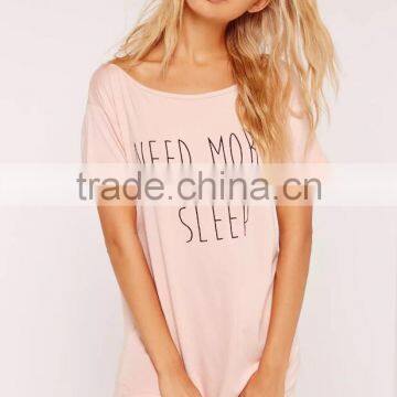 Custom Logo Need More Sleep Night Print Nightwear Shirt Roll Cuff Longline T-shirt Pajamas Short Sleeve Tee Dress photo-3