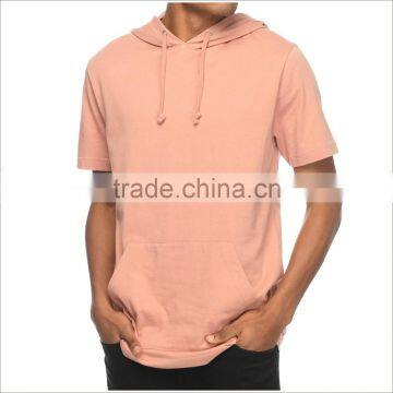 Guangzhou OEM New Fshion Incarnadine Color Men's Slant Pocket Short Sleeve Hoodie