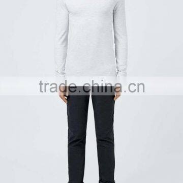 Mens Light Grey Casual t Shirts Turtle Neck Blank T-shirt Long Sleeve Cotton t Shirts photo-5