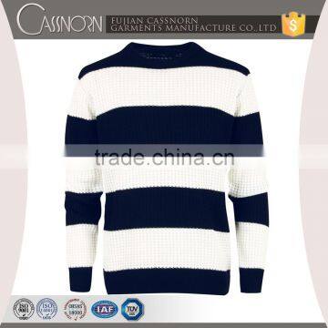 Open Weave Ribbed Cuffs and Hem Slim Fit Two Tone Striped Pattern Sweater photo-2