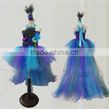 2016 High quality custom fahion kid girls peacock flower girls dresses fancy color show dress