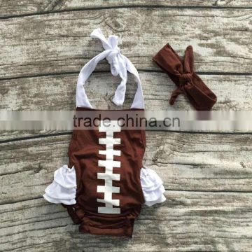 2016 new baby girls kids infant toddler romper football bubble girls brown outfits with matching headband