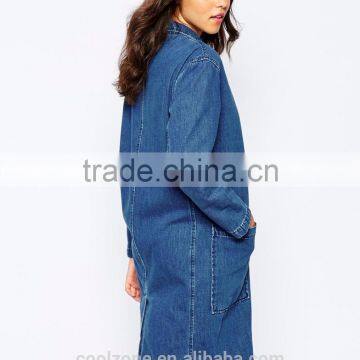 Hot Sale Unlined Denim Coat Fashion Point Collar Non Stretch Women Coat 2015 photo-3