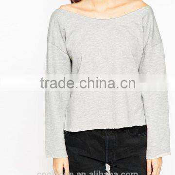 Latest off the Shoulder Neck Raw Cut Edges Women Sweatshirt photo-4