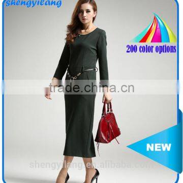 back split simple 3/4 sleeve long dress with belt