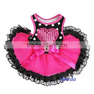 NEW Black Polka Dots Hot Pink Lace Heart Tutu Pets Dogs Clothes Party Dress XS-L