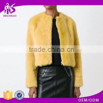 Shandao OEM fine quality long sleeve fashional polyester custom knitted mink fur coat