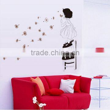 Blowing Flower Dandelions Girl Wall Stickers Art Decal Wallpaper Decor