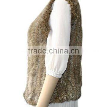 YRFUR YR014 Natural Brown Basic Model Apparel Top Quality Real Rabbit Knitted Fur Vest photo-6
