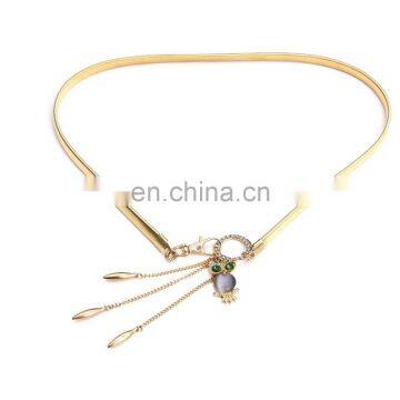 Lady Fashion Rhinestone Gold Waist Chain Owl Metal Fancy Belts Wholesale photo-2