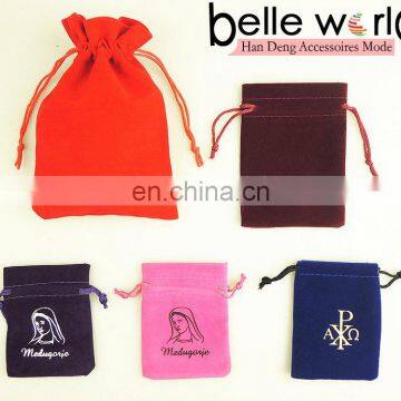 wholesale customized size colors printing flannelette jewelry drawstring velvet bag