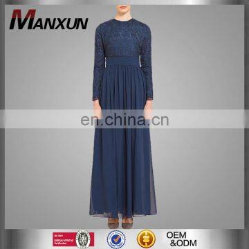 China OEM Service Muslim Women Prom Maxi Dress Navy Blue Elegant Islamic Chiffon Abaya