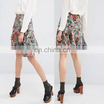 Apparel clothes fish cut viscose short floral latest fashion skirts