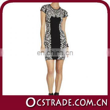 2014 short sleeves white and black cocktail dress prom dress fashion