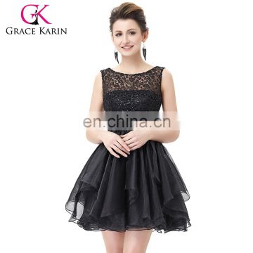 Grace Karin 2016 Sleeveless V-Back Black Lace Organza Cocktail Evening Prom Party Dress 8 Size US 2~16 GK001012-1