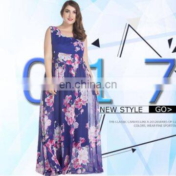 3084# Long Floral Flowers Printed Bohemian Fashion Dress Plus Size Boho Beach Silk Chiffon Maxi Dresses photo-4