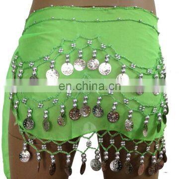 BestDance children belly dance green hip scarf sexy bellydance coins hip scarf for girls OEM