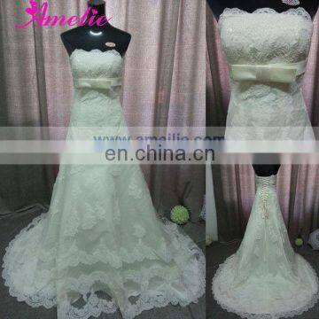 Strapless Lace Appliqued Real Sample Wedding Dress