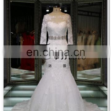 Long Sleeves illusion Neckline Lace Fit and Flare Wedding Dress