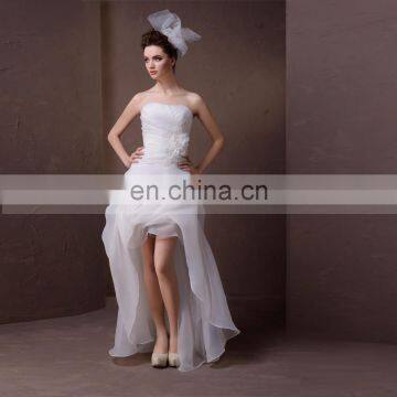 Elegant Princess A-line Front High Back Low Wedding Dress Hand Made Flowers