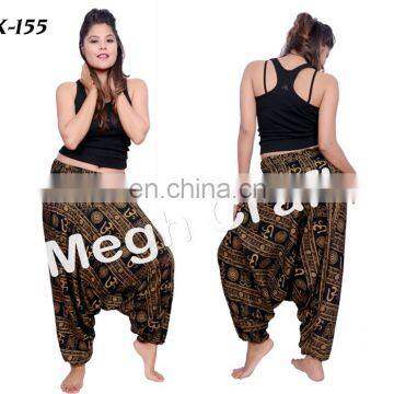 Aladdin Indian harem pants- Women baggy beach wear trousers- Indian Trouser Harem pants-black spiral design pants