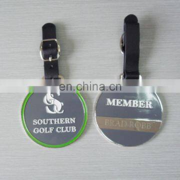 round shape silver plated engraved logo luggage tag for promotion