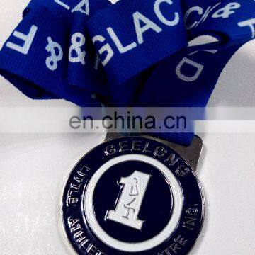 GLAC Track Field sport medal shiny nickel plating Zinc alloy with Soft enamel Screen printing