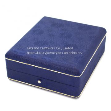 Blue fabric pendant jewelry display box luxury wooden rings necklace with metal lock