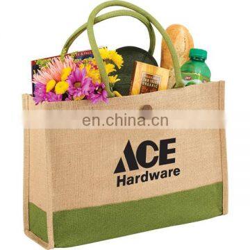 reusable printed natural custom logo jute shopping bag wholesale burlap jute tote bag