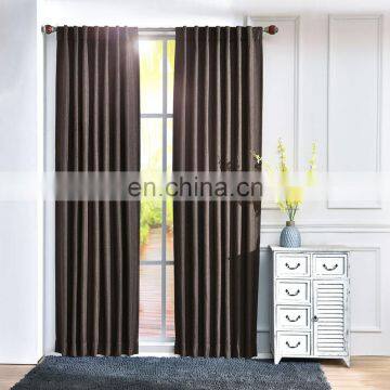 Brown Plain linen look textured blackout curtain readymade Rod pocket curtains panel 54x84