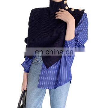 TWOTWINSTYLE Sweater For Women Turtleneck Long Sleeve Chic Knitting Pullovers Casual Patchwork Striped