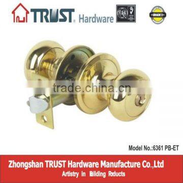 6361PB-ET:Trust ANSI Grade 3 Tubular Brass Knob lock with brass cylinder