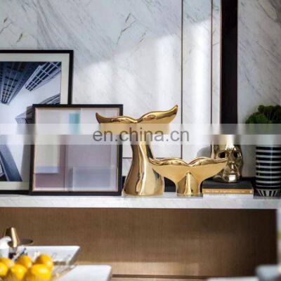 Ceramic Artwork of Golden Whale Tail Ornaments photo-2