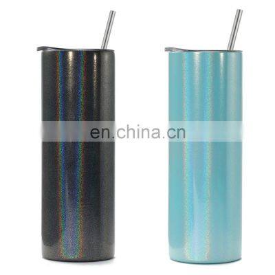 600ml double walled stainless steel glitter reusable skinny slim travel customized sublimation tumbler