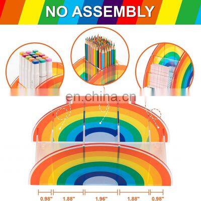 Rainbow Acrylic Pen Holder 5 Compartments Desk Pen Organizer for School Home photo-3