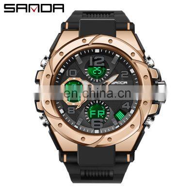 Sanda 6008 Military Dual Display Men Wrist Watches LED Alarm Water Resist Resin Sports Led Digital Military Watch