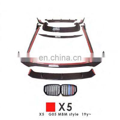 Auto Side Skirt Rear Protect Kit Front Bumper Car Grille Lips G05 MBM Style Car Assembly For BMW X5 2019+