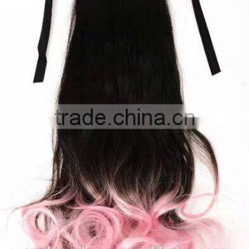 Dip Dyed Three Tone Pony Tail Wigs Synthetic Hair Wig Hair Extension Ponytail Wig photo-2