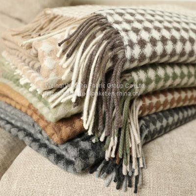 pure virgin new wool throw blanket for sofa decoration ,camping,travel picnic