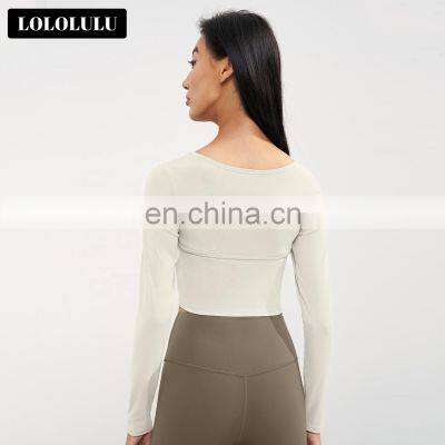 Hollow Cutout Sports Plain T-Shirts Women Custom Logo Sportswear Breathable Yoga Fitness Tops photo-2