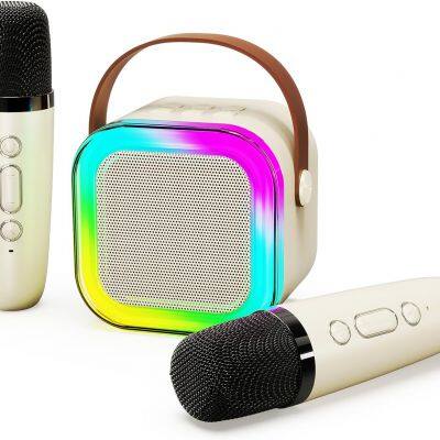 Best Gift Portable Led Mini Wireless Karaoke Speaker with 2 karaoke Microphone for Singing