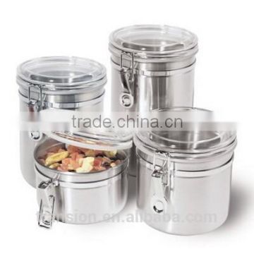 4 Piece Stainless Steel Canister Set with Airtight Acrylic Lid and Clamp