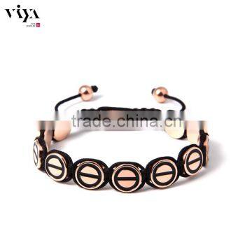 Rose Gold Plating Satinless Steel Beads Bracelet Colorful Chinese Knot Bangle Mens Bracelet